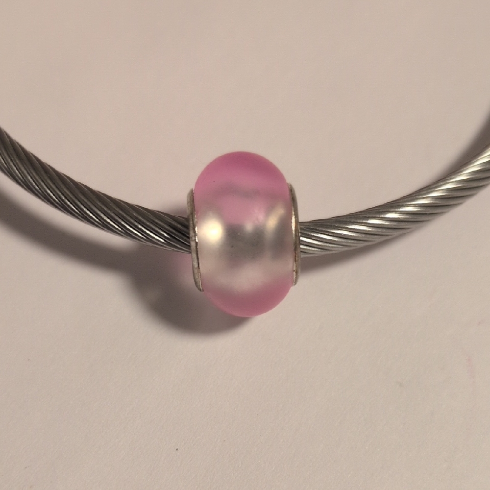 Silver Two Tone Pink And Clear Charm for Pandora Style Bracelet